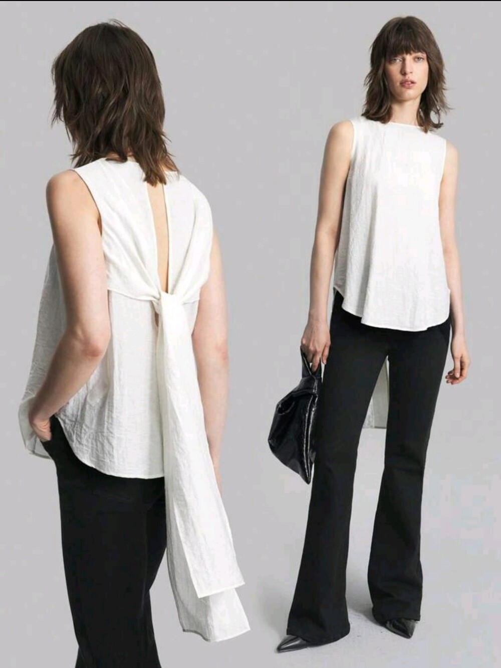 Women's Cream Linen Sleeveless Tie-Back Top – SHEIN – Size M